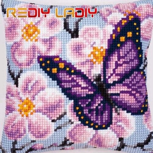 REDIY Cross Stitch Cushion Cover BUTTERFLY Decorative Pillow Case Chunky Yarn Cross-Stitch Kit Cushions Home Decor Throw Pillows