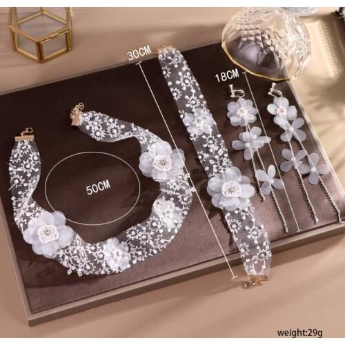 Korea Luxurious New Yarn Flower Wedding Hairband with Earrings Silk Headdress Sweet Chic Jewelry Sets Bridal Hair Accessories