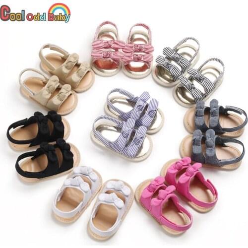 2021 Cute Summer Baby Girls Bow Knot Sandals Newborn Infant Soft Canvas Casual Crib Shoes Toddler Non-Slip First Walkers 0-18M
