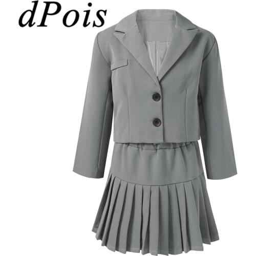 Girls School Uniforms Fashion Kids Spring Autumn Suit Long Sleeve Suits Coat Blazer + Pleated Skirts 2Pcs Schoolgirl Uniform