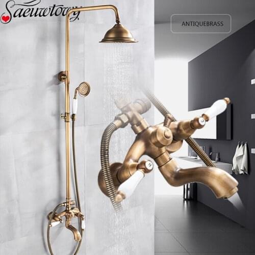 Antiquebrass Wall Mounted Faucet Rain Brass 8" Shower Faucet Bathtub Faucet Bathroom Faucet Hand Shower 360 Rotatble Spout