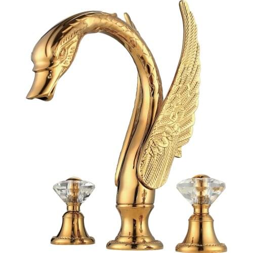 Widespread 3 Holes TUB SWAN FAUCET Double Crystal handles Deck Mounted