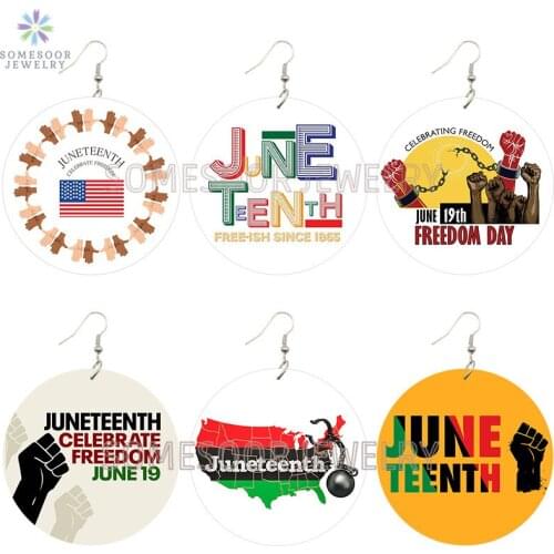 SOMESOOR June 19th Celebrate American Freedom Wooden Drop Earrings Powerful Fist Juneteenth Arts Printed Loops For Women Gifts