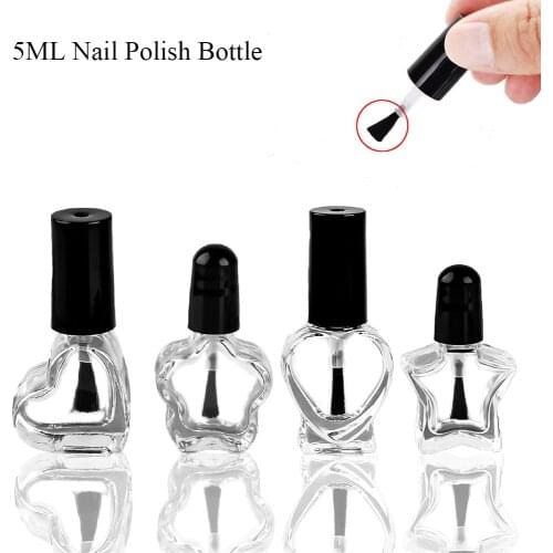 5ml Glass Nail Polish Bottles Transparent Empty Cosmetic Containers Heart Star Shape Bottles With Brush Cap For Nail Art Diy