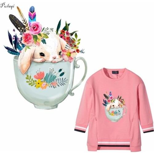 Pulaqi Iron On Transfers Cute Teacup Dogs Animal Patches Anime Dog Heat Thermal Transfer For Woman Kid Clothes DIY Decoration F