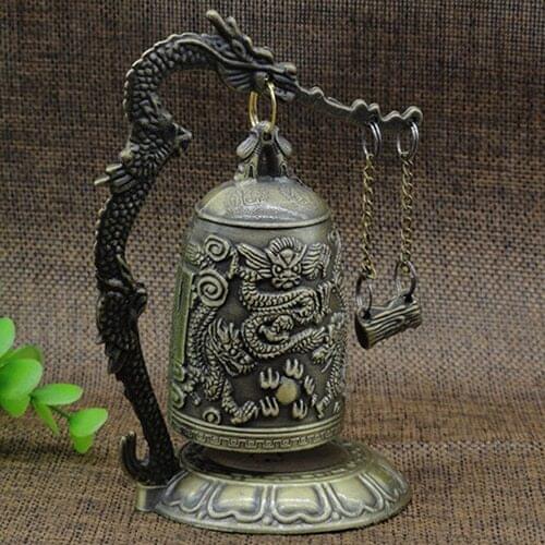 Lock Dragon Carved Buddhist Good Luck Bells Geomantic for Meditation Altar Dragon Carved Buddhist Bell Altar Supplies Metal
