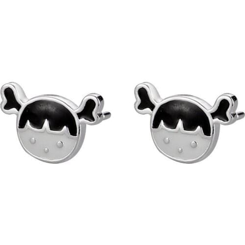 Fashion Solid 925 Sterling Silver Cartoon Girl Stud Earrings Brincos For Girlfriend Gifts