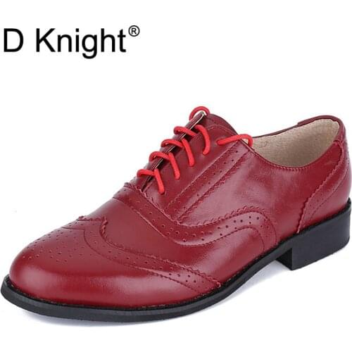 Women Quality Flats Genuine Leather Lace-up Oxfords Shoes For Spring Autumn Handmade Large Size 44 Footwear Casual Brogues Shoes