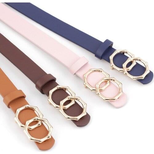 Double Loop Women Belt Fashion Waist Belt Metal Buckle PU Leather Heart Pin Belts For Ladies Leisure Dress Jeans Thin Waistband
