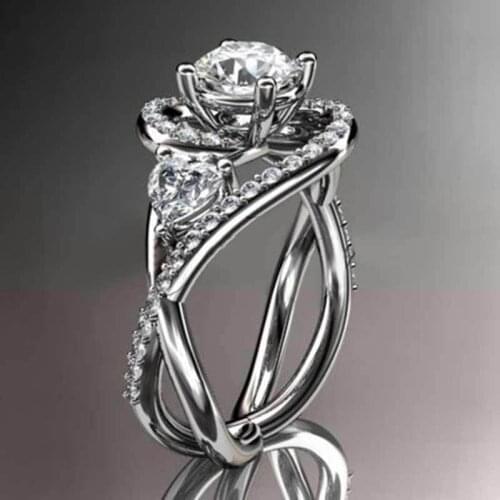 Hainon 2019 New Arrival Silver Color Flower Heart Rings for Women Clear Cubic Zircon Ring Luxury Wedding Jewelry US SIZE 6~10