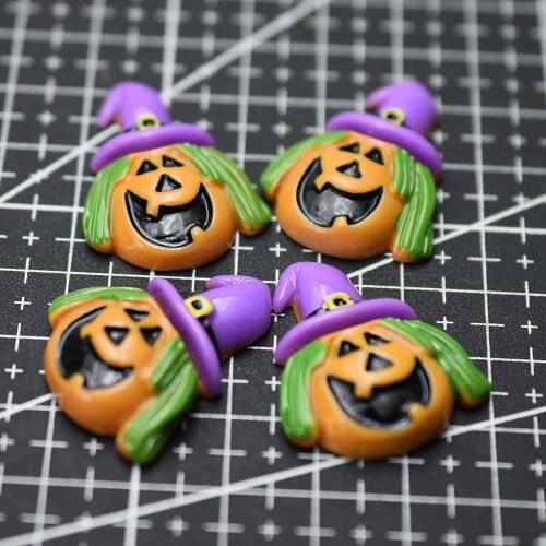 1pcs/lot resin flat back Pumpkin with green hair 31mm Hallowmas Cabochons Hair Bow Center Card Frame Making Craft DIY