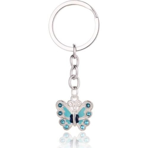 10 pcs/Lot Colorful Butterfly Keychain Rhinestone Alloy Keyholder DIY Bag Accessories Blue Butterfly Keyrings Gifts Wholesale