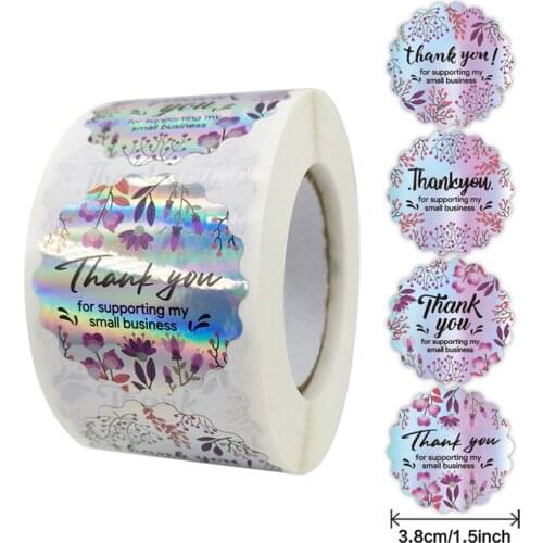 100-500Pcs Laser rainbow flower pattern Round Thank You for Supporting My Small Business Stickers Diy Handmade Seal Labels