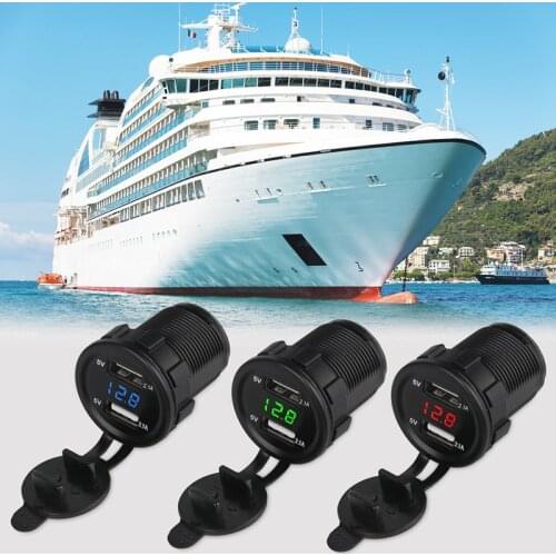 2.1A 12v USB Charger Voltmeter Socket Universal Motorcycle Car Charger Dual USB Charger With Voltage Meter Power Adapter 5V