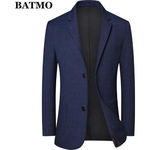 BATMO 2020 new arrival spring blue casual grey blazer men,mens navy blue plaid casual jackets,903