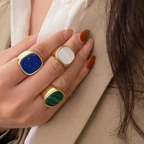 Colorful Geometric Square Enamel Thick Rings for Women Vintage Gold Color Alloy Finger Rings Punk Rock Lucky Jewelry Gift