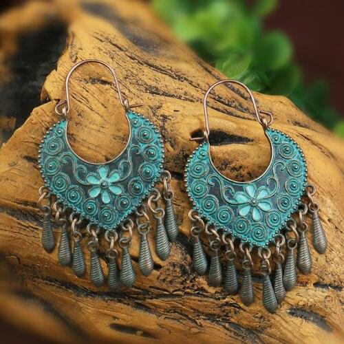 Exknl Heart Long Ethnic Drop Vintage Earrings for Women 2021 Statement Tassel Big Geometric Fashion Jewelry Earrings Women New