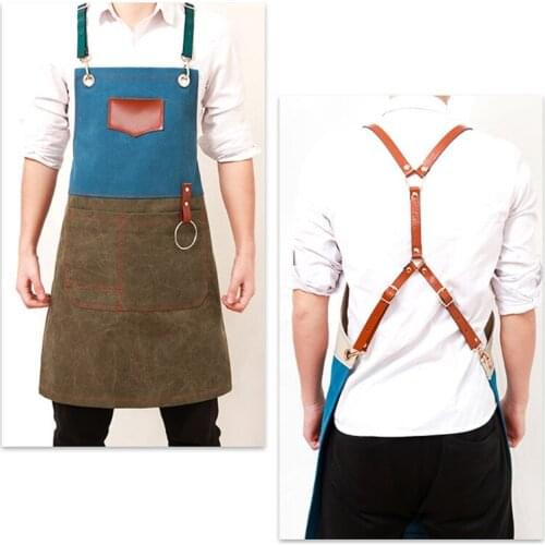 Chef Apron Cotton Canvas Cross Back Adjustable Apron With Pockets for Women and Men, Kitchen Cooking Baking Bib Apron, Adjustabl