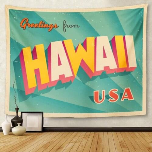 Hawaii Vintage Touristic Grunge Effects Can Be Easily Removed Clean Sign Vacation Retro Tapestry Wall Hanging for Living Room