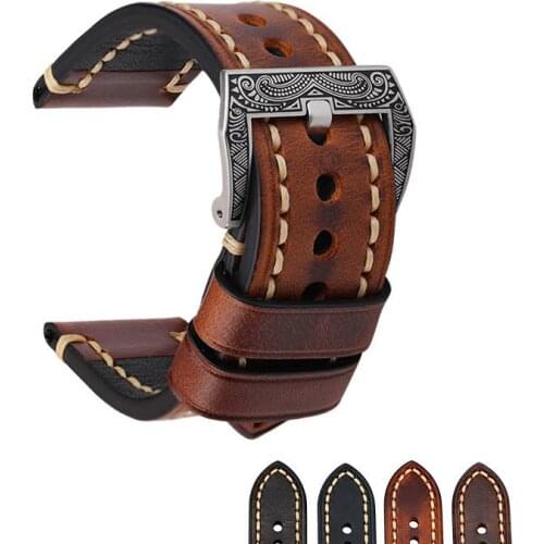 Hand-Made lLeather Watchband Oily Italian Leather Bracelet 20 22 24 26MM Suitable For PAM111 441 Mens Strap