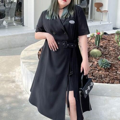 HOUZHOU Black Large Size Dresses Summer 2021 Gothic Ladies Women Outfits Streetwear 2021 Fashion Loose Sundress Patchwork