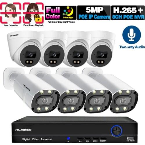 HD 5MP CCTV 8 Cameras Outdoor Waterproof Two Way Audio Security Video Surveillance IP Camera System Set 8CH POE NVR Kit 4K XMEYE