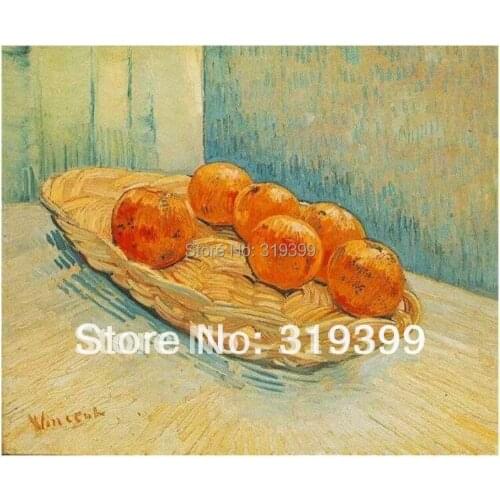Museum Quality 100% handmade Vincent Van Gogh Oil Painting reproduction on linen canvas,Still life with Basket and Six Oranges