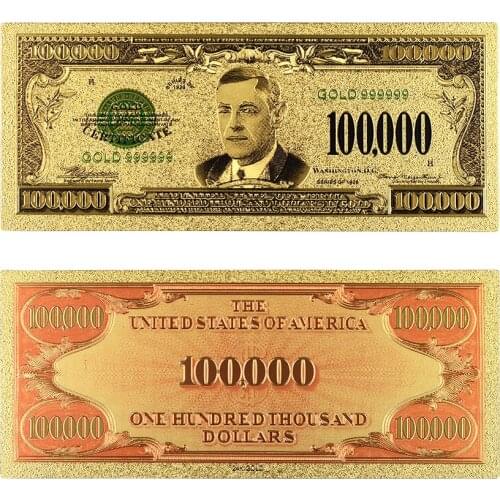 1934 Years USA 24k Gold Banknotes Gold Plated Us One Hundred Thousand Dollar Bill Collections Bank Notes Currency Fake Money