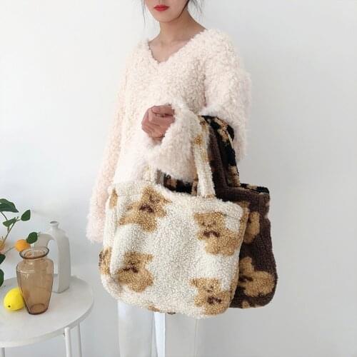 Korean Street Shopping Handbag Girls School Bear Top-handle Bag Shoulder Totes Fashion Exquisite Shopping Bag