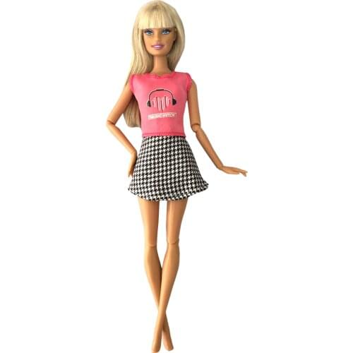 NK 1Pcs Doll Mini Skirt Modern Fashion Shirt +Grey Skirt For Barbie Doll Accessories Child Toys Girl' Gift 272J 6X