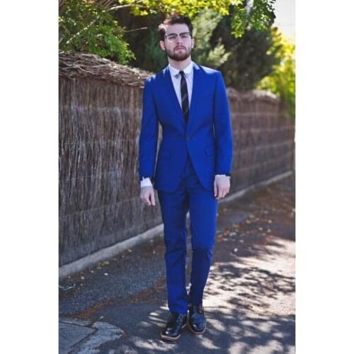 Fashion Royal Blue Groom Tuxedos Notch Lapel Groomsmen Wedding Tuxedos Popular Men Formal Blazer Prom Jacket Suit(Jacket+Pants)