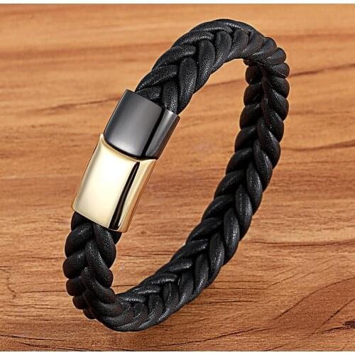 Trendy Mens Genuine Leather Bracelets Men Stainless Steel Multilayer Braided Rope Bracelets for Male Female Bracelets Jewelry