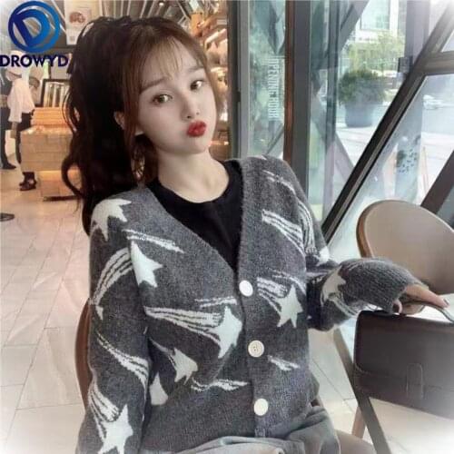 Fashion Short Cardigan Jacquard Sweater Womens 2021 Spring and Autumn New Knitted Long-sleeved Korean Wild Kintted Coat Jacket