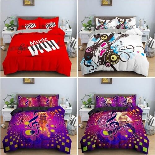 Music Pattern Duvet Cover Set Quilt / Comforter Cover Music Notation And Instrument Bedding Set Pillowcase 2/3 PCS Home Textiles