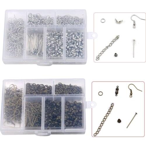 1Set 90g/Lot 2 Color 6 Styles Ear Hook Cap Open Ring Accessories With Box Material For DIY Jewelry Necklace Bracelet Making