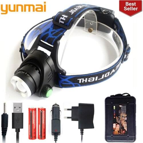 New T6 led headlamp zoom adjustable head lamp flashlight 6000lm 18650 battery front light Recharge zoomable for camping running