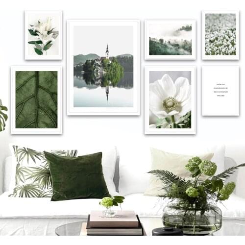 Poppy Lily Mountain Isle Lake Landscape Wall Art Canvas Painting Nordic Posters And Prints Wall Pictures For Living Room Decor