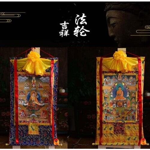 Wholesale Buddhist supplies 2P--87 CM Thang-ga art efficacious Protection 18 arhat Buddhas Guru Padmasambhava Thangka painting