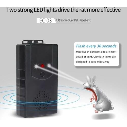 Animal Pest Repeller Rodent Repellent Ultrasonic Rat Deterrent 12V Automobile Get Rid of Mice Engine With LED Flashlights