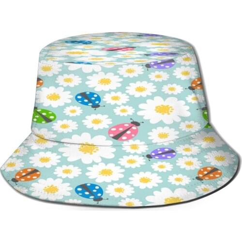 2021 Men Women Summer Tiny Spring Flowers Ladybug Bucket Hat Bob Fisherman hat Outdoor Travel Sun Visor Fashion Panama
