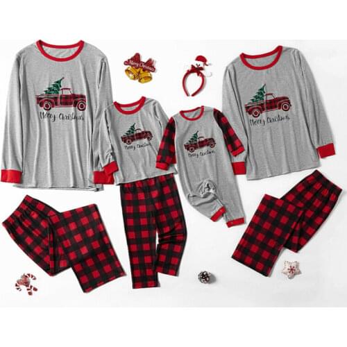 Family Matching Clothes Pajamas Sets Family Spring Autumn Sleepwear Printing Round Neck Color Matching Christmas