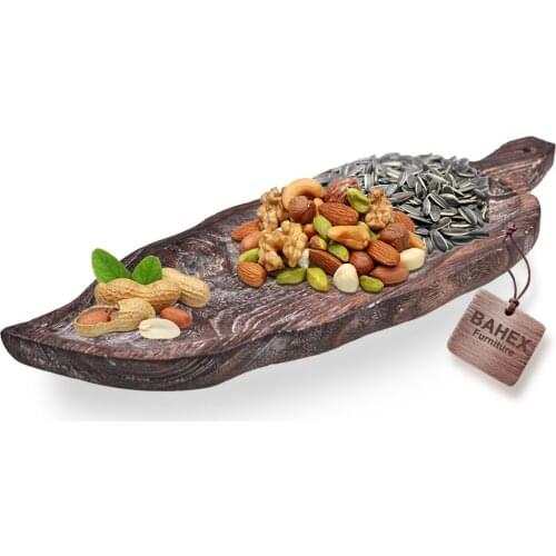 Ente Leaf Tray Authentic Tumbled Effect Lux Natural Carved Paulownia Wood Bowl Tray-Bahex B1615