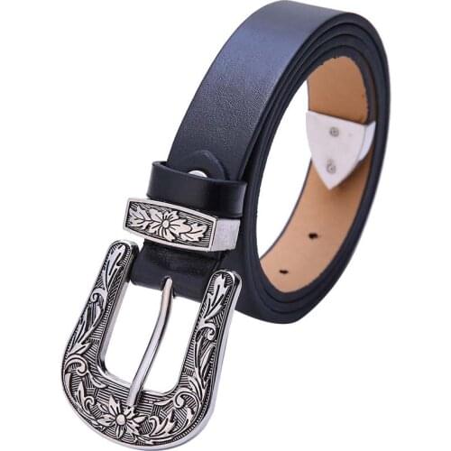 Droppshipin Fashion Women Belts Leather Carving Flower Jeans Belt Decoration Single Head Buckle Ladies Retro Waistband Wide Sash dg88