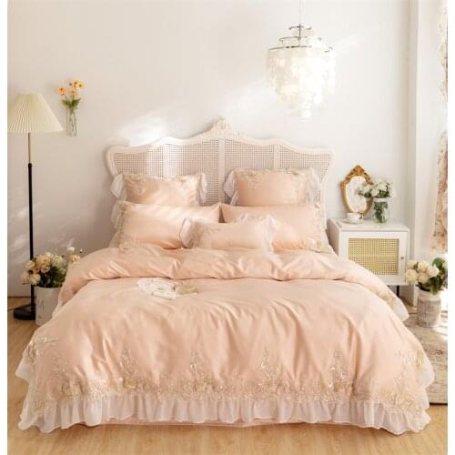 Luxury 800TC Egyptian Cotton Rose Embroidery Princess Lace Bedding Set Soft Silky Double Duvet Cover Set Bed Linen Pillowcases