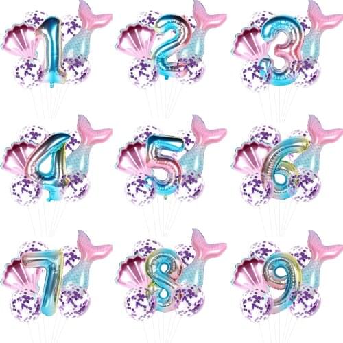 Mermaid 32inch Number Balloons Little Mermaid Party Foil Balloon 1st Birthday Party Decorations Kids Baby Shower Helium Globos
