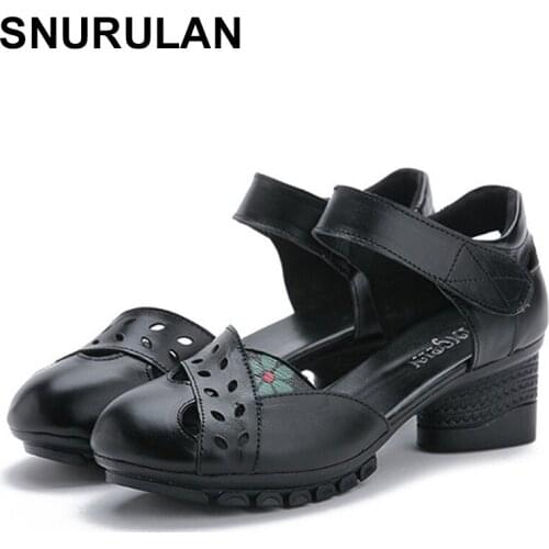 SNURULAN 2020Hot Selling Women Summer Casual Fashion Hollow Out Breathable Sandals Outdoor Thick Heels Shoes New Arrival