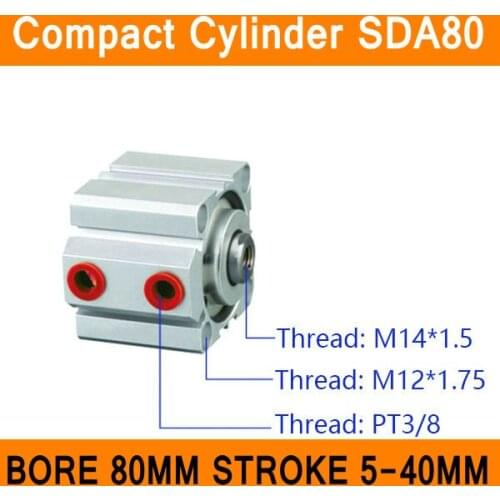 SDA80 Cylinder Air Compact SDA Series Bore 80mm Stroke 5-40mm Compact Air Cylinders Dual Action Air Pneumatic Cylinder ISO
