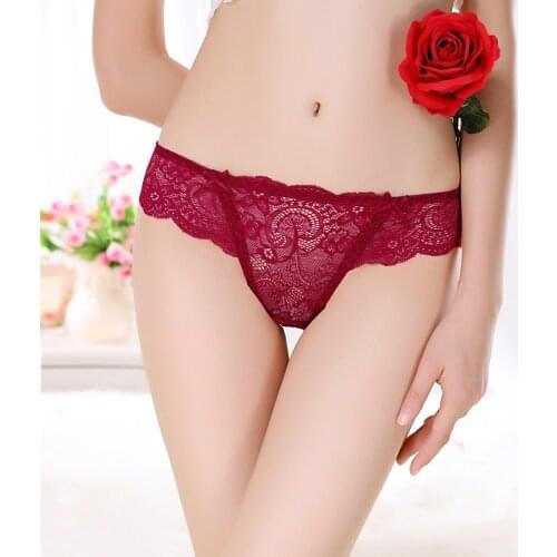 Sexy lace ladies underwear with low waist and hollow female T-shaped briefs and secret womens underwear