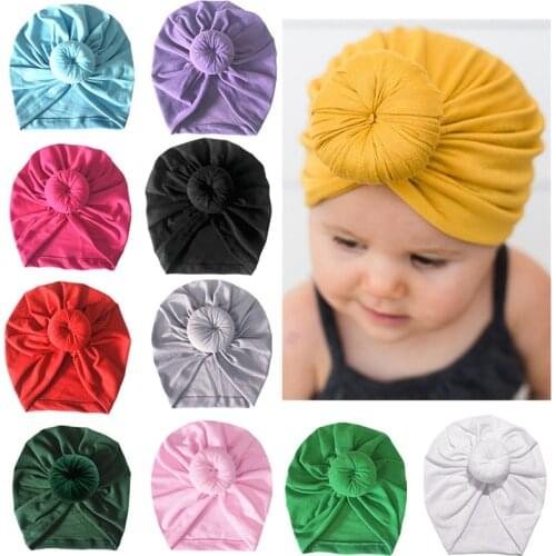 Infant Kids Newborn Baby Turban Knotted Head Wrap Headbands India Hats Beanie Cotton blend Hair Cap Children Girl Boy Head band