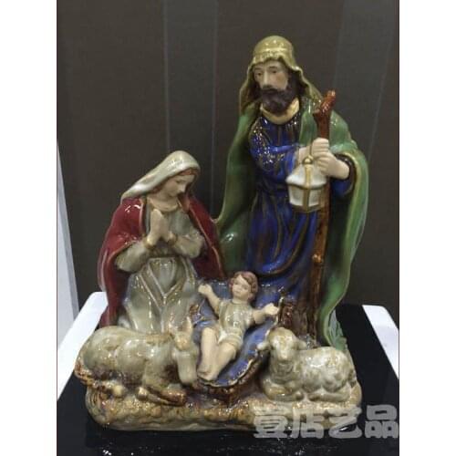 Family Decorating Ceramics Virgin Mary Holy Father Jesus Family Horse Manger Set Decoration